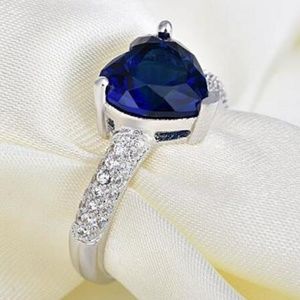 Women's Heart Shaped Blue Zircon White Gold Plated